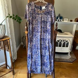 Vtg 1990s Maxi Dress LONG Jeffrey Dara Size Flowy wood beads boho hippie L/XL